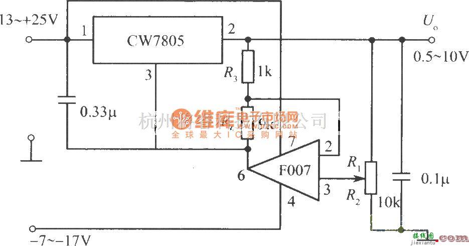 电源电路中的输出电压可下调到0.5V的集成稳压电源电路  第1张