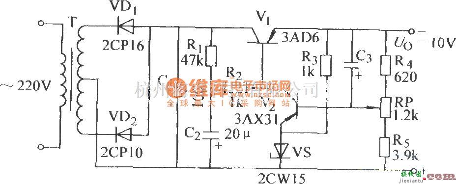 电源电路中的单管放大晶体管直流稳压电路  第1张