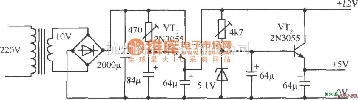 电源电路中的12V、5V双路稳压电源电路  第1张