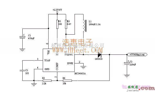 电源电路中的2.2~6V输出7V的升压电路  第1张