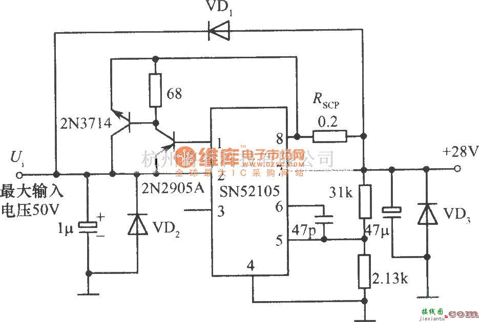 电源电路中的SN52105构成的28V、1A稳压电源  第1张