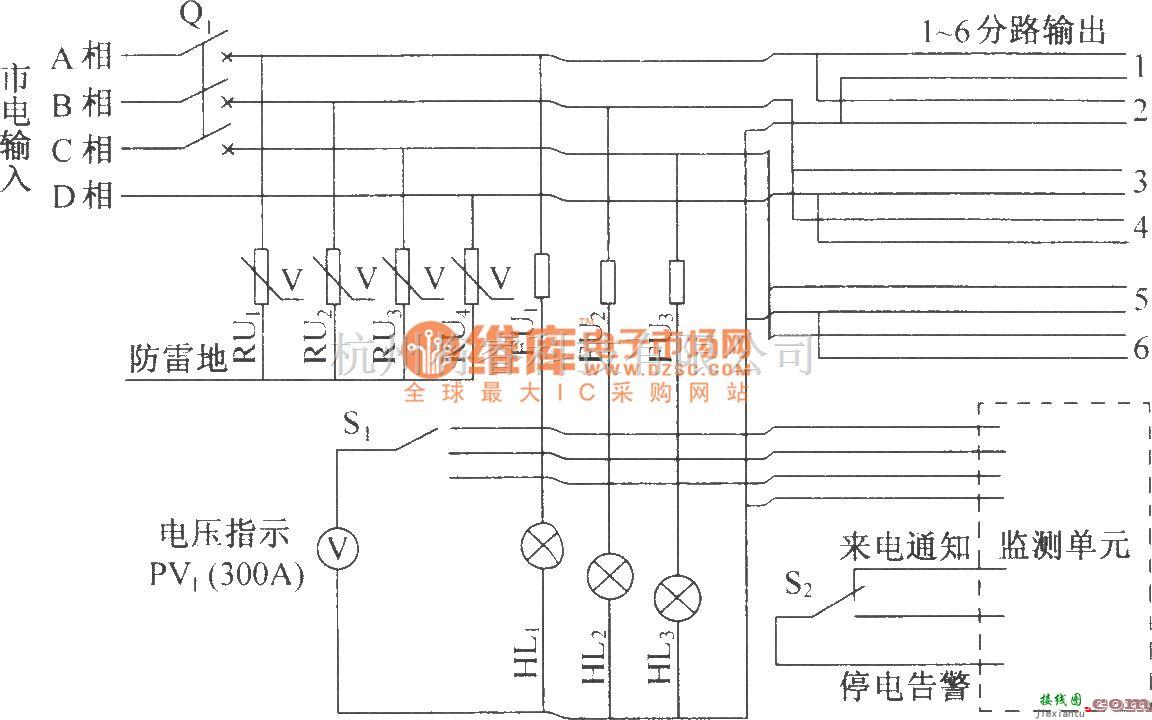 通信电源中的DUT07交流配电箱电原理图  第1张