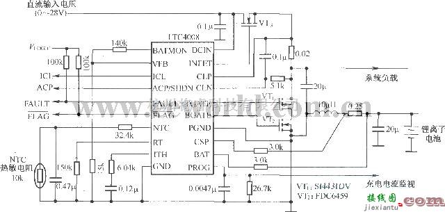 电源电路中的4A／12.3V锂离子电池充电器电路LTC4008为控制芯片  第1张