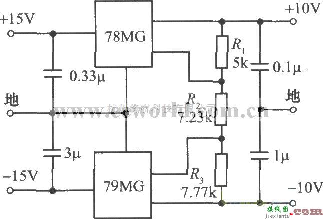 电源电路中的±1OV跟踪稳压电源  第1张