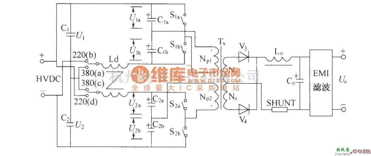 通信电源中的DMAl0双半桥变换电路原理图  第1张