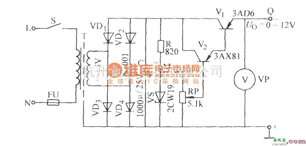 电源电路中的0—12V可调稳压电路  第1张