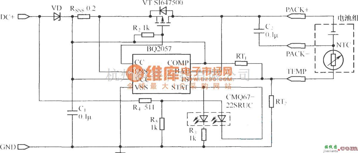 电源电路中的采用P沟道MOSFET设计的BQ2057充电器电路  第1张