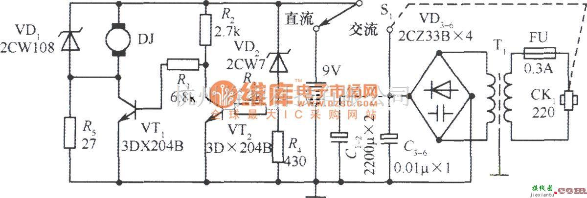 电源电路中的9V交、直流供电的收录机电源电路  第1张