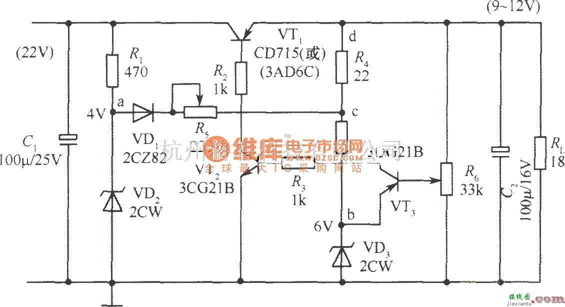 电源电路中的12V集电极输出稳压电源电路之一  第1张