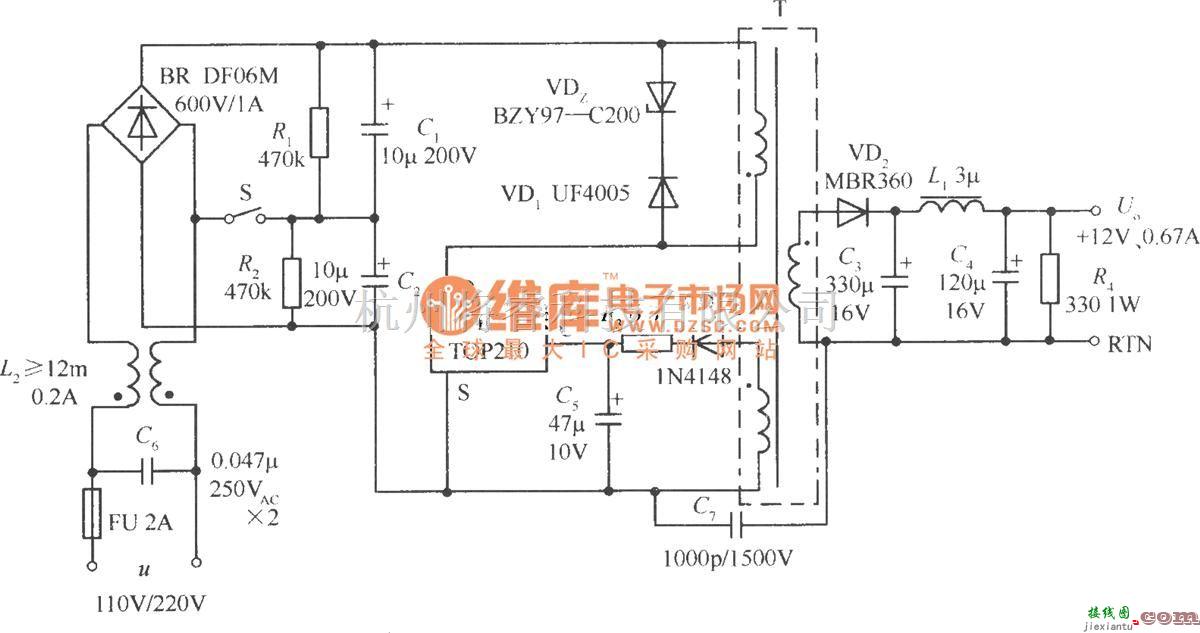 电源电路中的采用110V倍压／220V交流电压输入的开关稳压电源  第1张