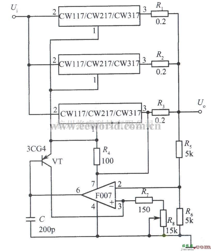 电源电路中的3只集成稳压器CW117并联扩展输出电流  第1张