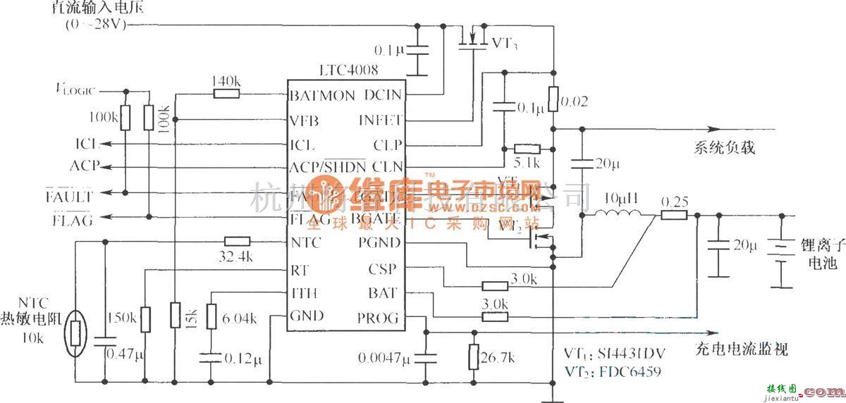 电源电路中的4A／12.3V锂离子电池充电器电路(LTC4008为控制芯片)  第1张