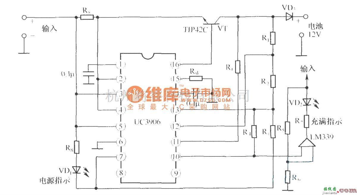 电源电路中的12V阀控密封铅酸电池双电平浮充充电器的电路图 UC3960  第1张