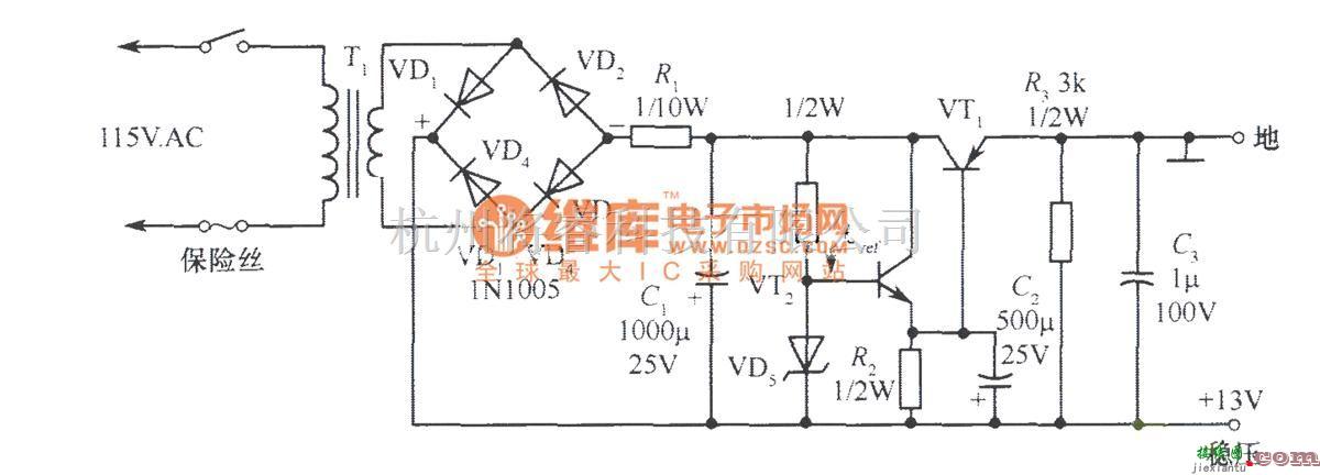 电源电路中的13V、2A简单的稳压电源电路  第1张