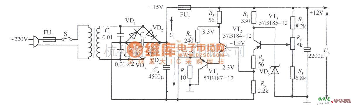 电源电路中的12V集电极输出稳压电源电路之二  第1张