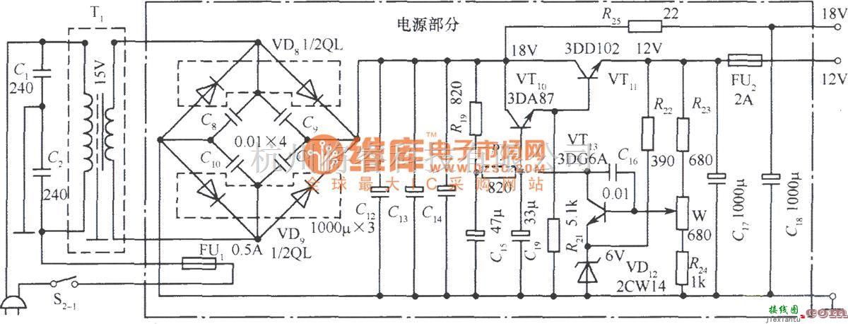 电源电路中的12V、18V双路稳压电源电路  第1张