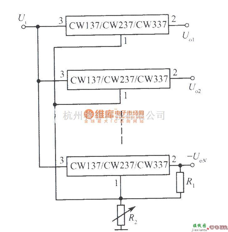 电源电路中的CW137组成的多路集中控制可调集成稳压电源  第1张