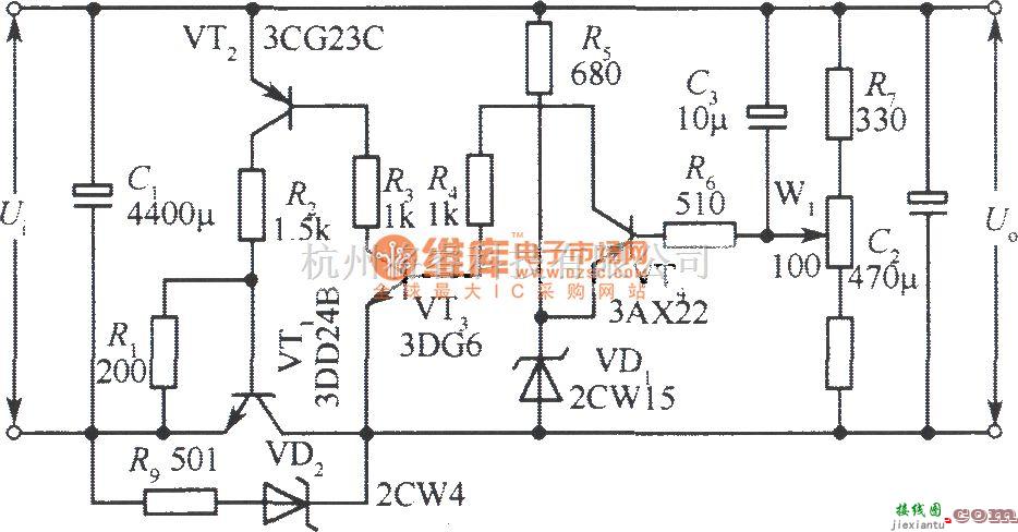 电源电路中的15V、1A集电极输出稳压电源电路  第1张