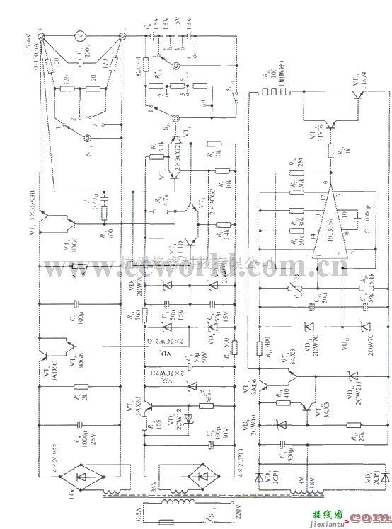 电源电路中的1.5V﹑3V﹑4.5V﹑6V四挡输出的精密稳压电源电路  第1张