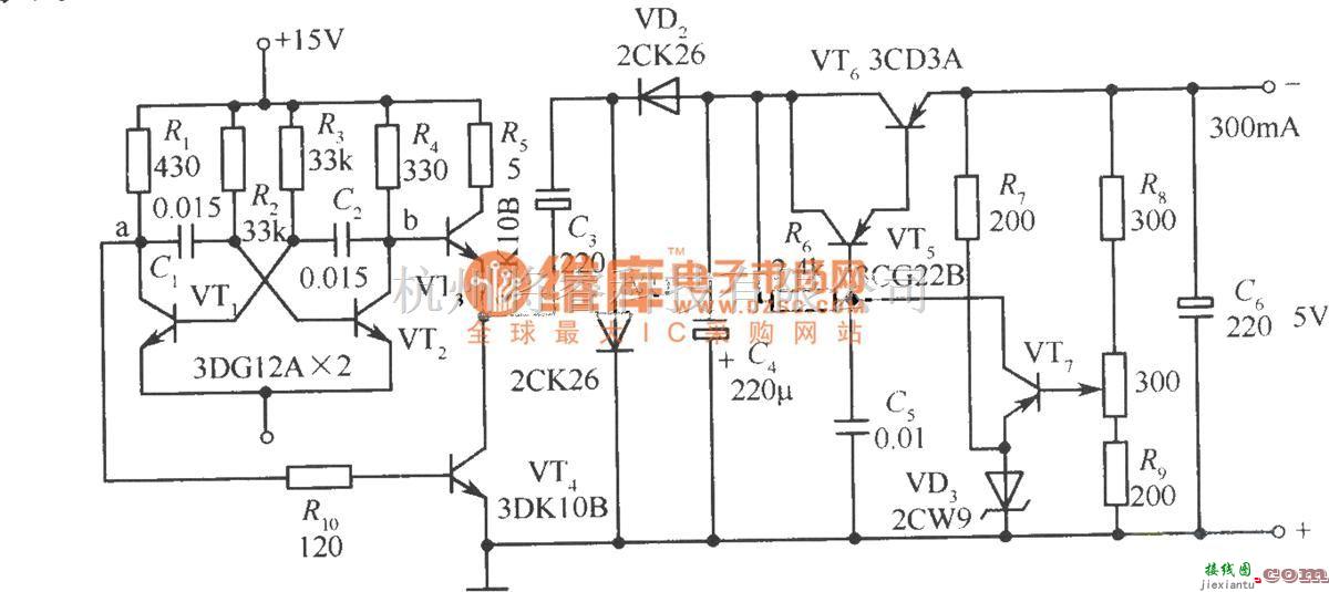 电源电路中的把+15V电源变成-5V电源的稳压电源电路  第1张