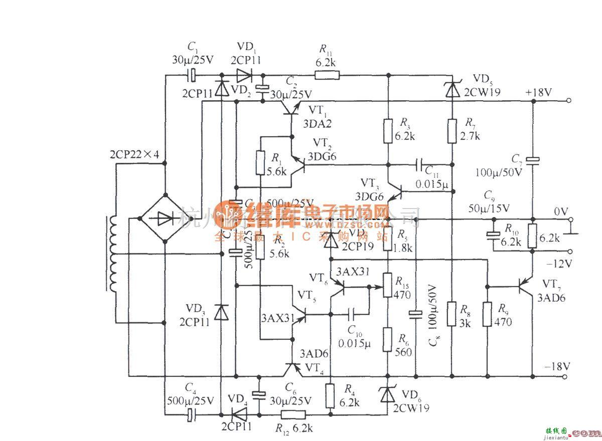 电源电路中的±18V双极性稳压电源电路  第1张