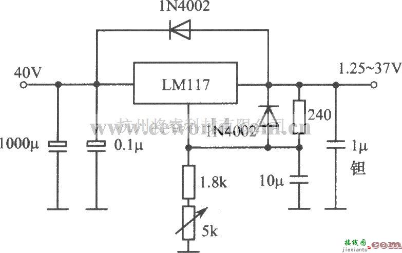 电源电路中的LM117构成的1.25～37V、1.5A可调稳压电源  第1张