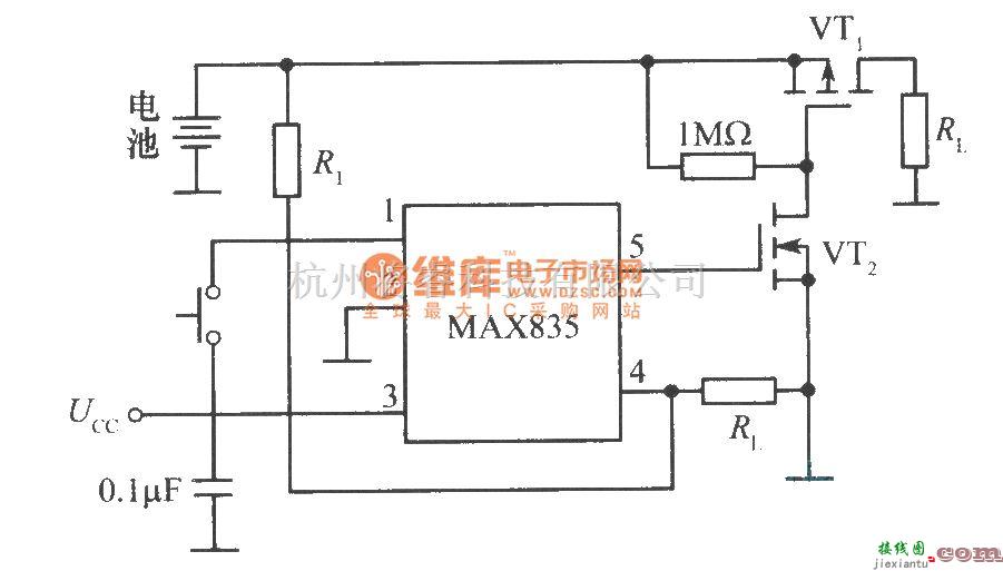 电源电路中的MAX834监视电池低电压切断电源电路  第1张