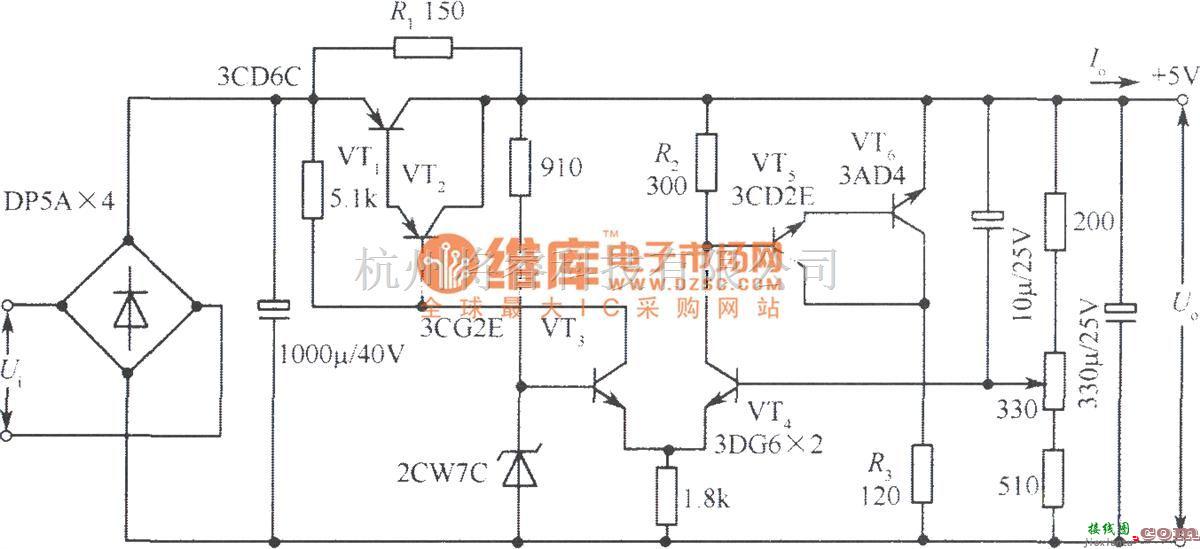 电源电路中的5V集电极输出串、并联复合稳压电源电路  第1张