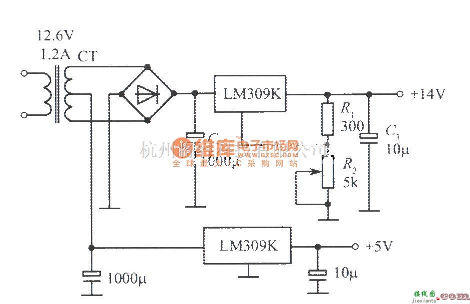 电源电路中的LM309K构成的双稳压电源  第1张