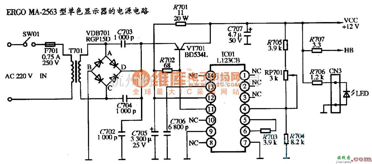 显示器电源中的ERGO MA-2563型单色显示器的电源电路图  第1张