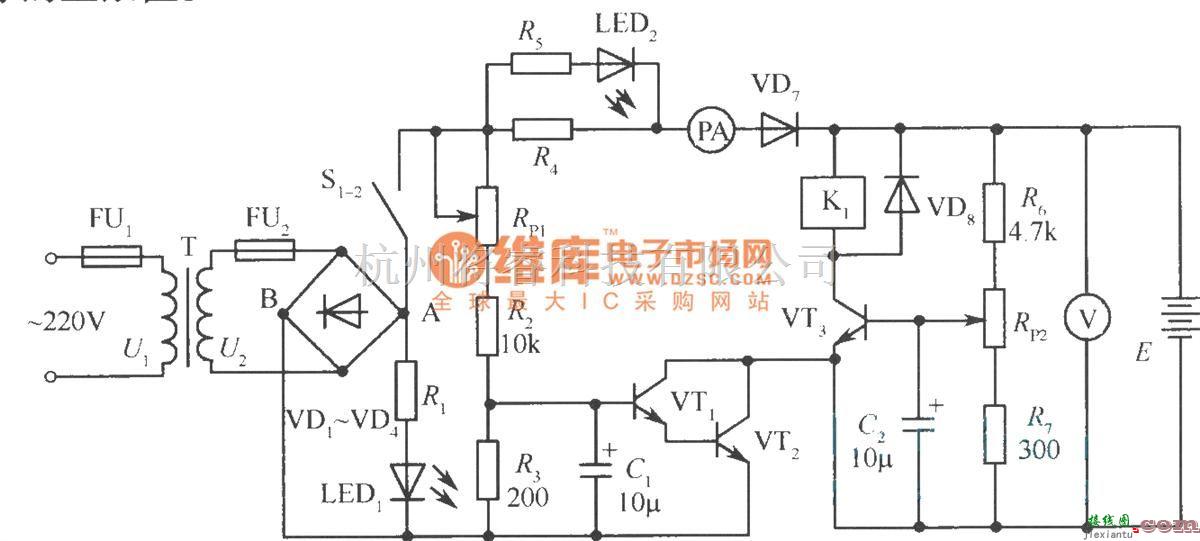 充电电路中的蓄电池自动充电器原理图  第1张