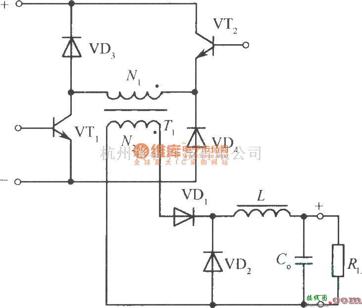 开关稳压电源中的两只晶体管、二极管钳位单端正激变换器电路  第1张