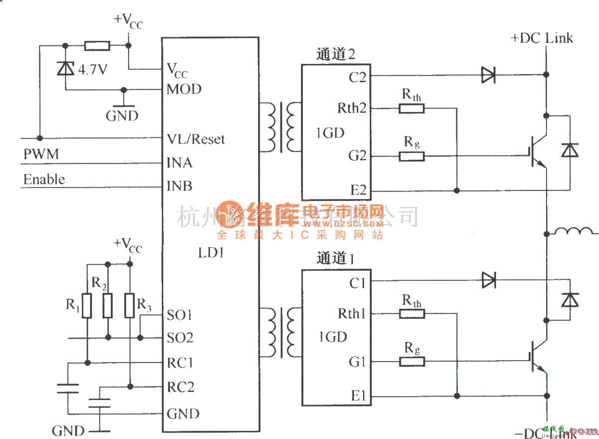 IGBT应用电路中的SCALE驱动器的半桥接线图  第1张