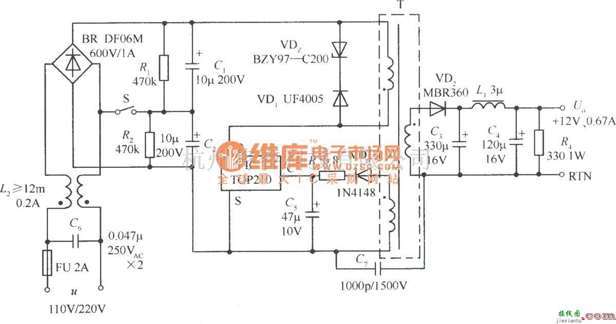 开关稳压电源中的采用110V(倍压)／220V交流电压输入的开关稳压电源  第1张