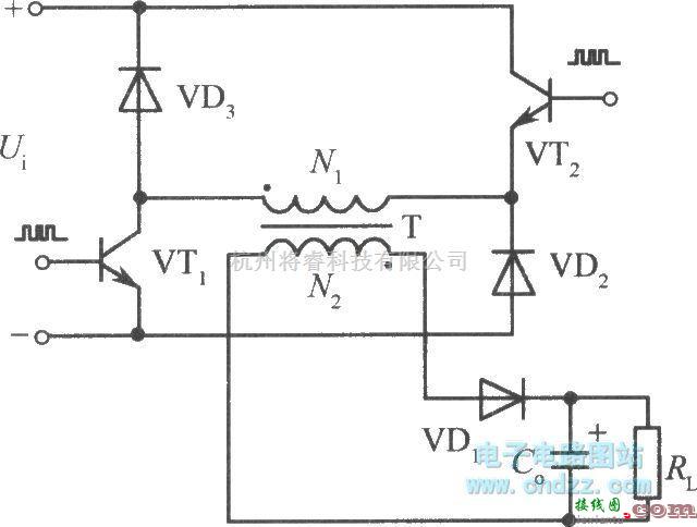 开关稳压电源中的两组晶体管、二极管钳位的反激开关电源  第1张