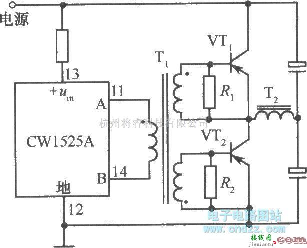 开关稳压电源中的CWl525A驱动双极管推挽电路  第1张