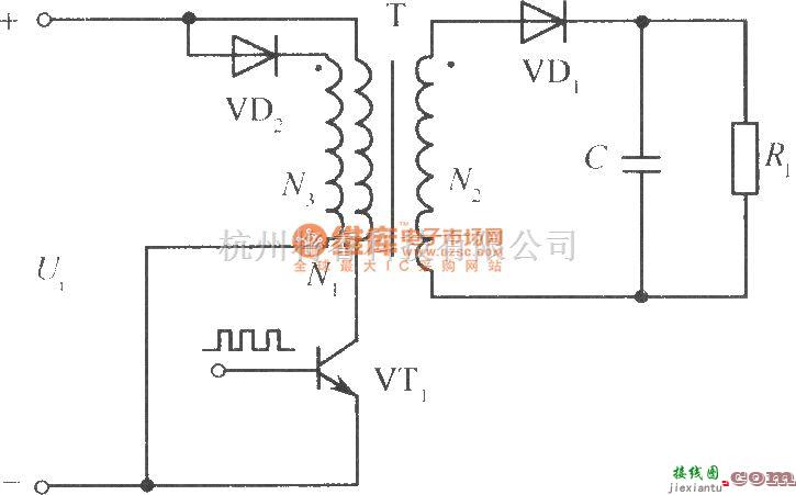 开关稳压电源中的带有能量归还绕组的二极管钳位电路单端反激式功率变换电路  第1张