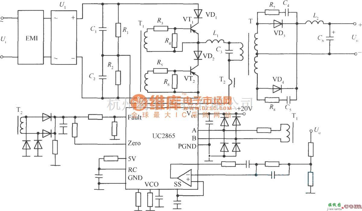 开关稳压电源中的零电流转换软开关稳压电源的实用电路  第1张