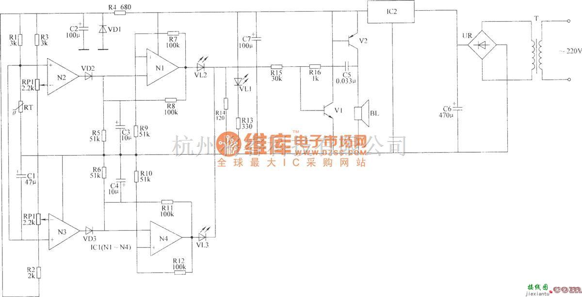 常用单元电路中的双限温度报警器电路(二)  第1张