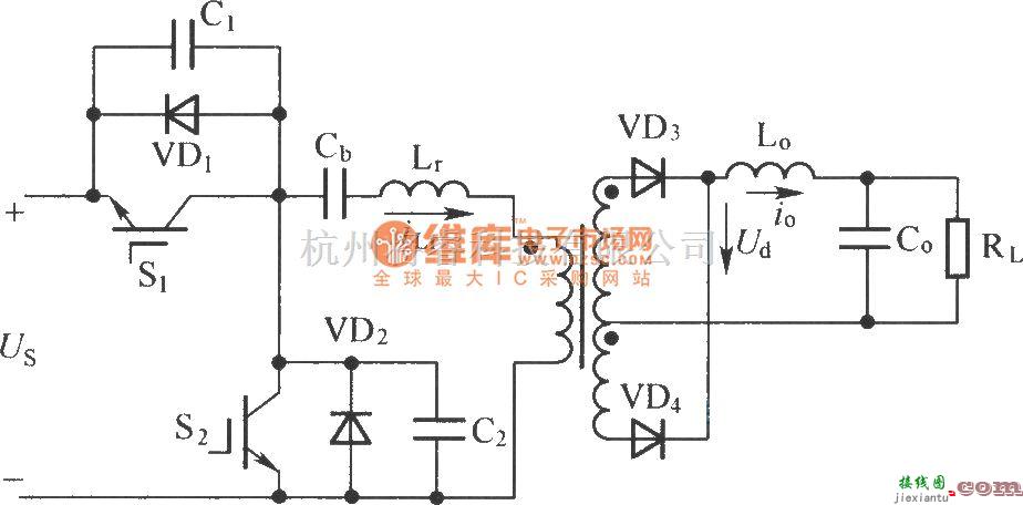 IGBT应用电路中的半桥不对称PWM控制变换器主电路图  第1张