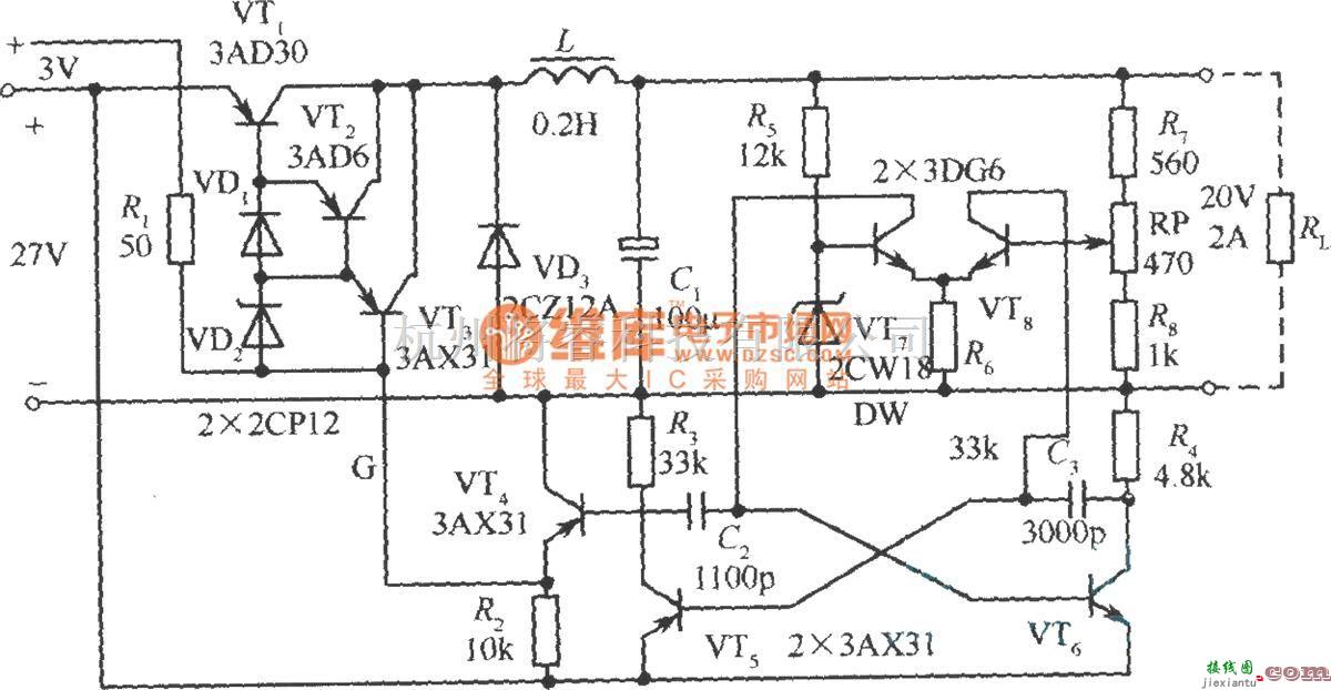 开关稳压电源中的降压式斩波型开关稳压电源的实际电路  第1张