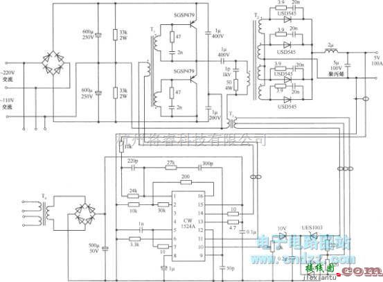 开关稳压电源中的用CWl525A制作的半桥式500W开关稳压电源电路  第1张