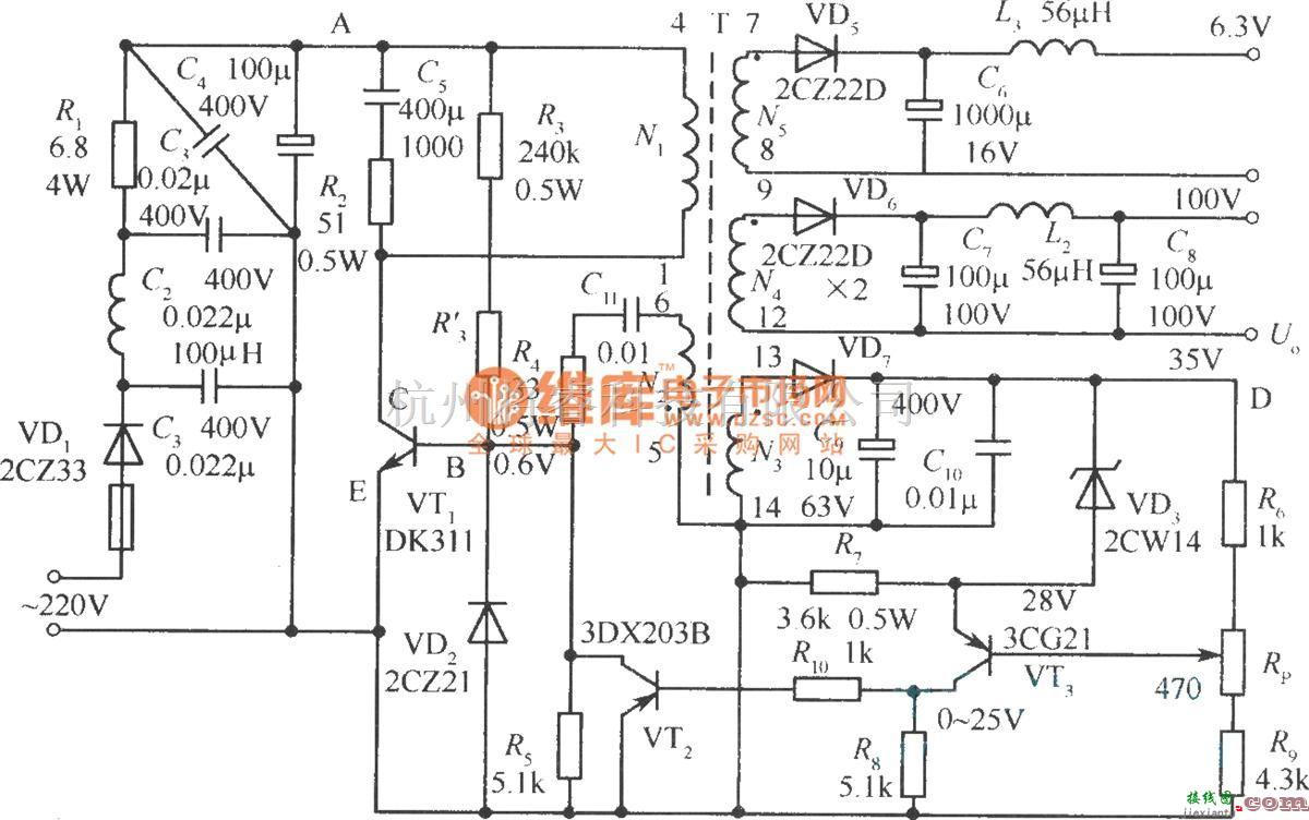 开关稳压电源中的输出与取样绕组隔离的开关稳压电源  第1张