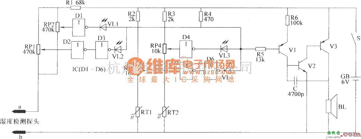 常用单元电路中的育秧棚湿度、温度监测器电路  第1张