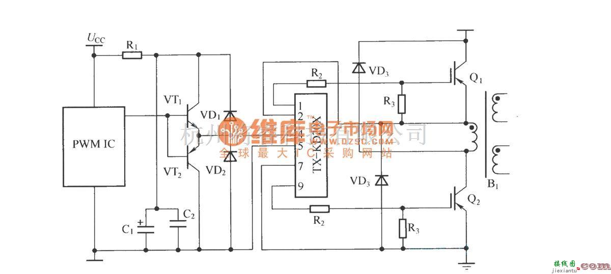 IGBT应用电路中的TX-KD201驱动双正激或双反激电路时的连接图  第1张