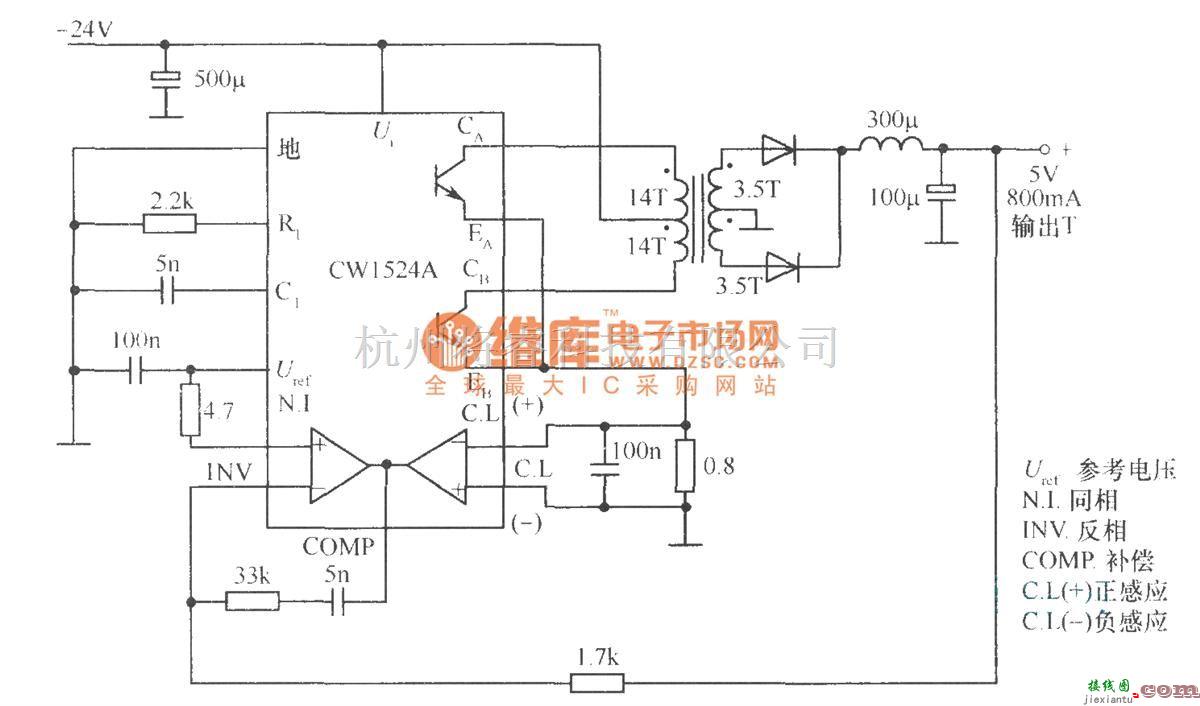 开关稳压电源中的由CWl524A组成的降压斩波式开关稳压电源电路  第1张