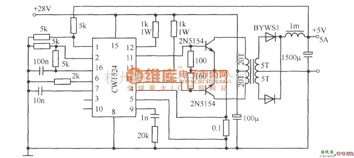 开关稳压电源中的由CW1524组成的推挽式开关稳压电源电路  第1张