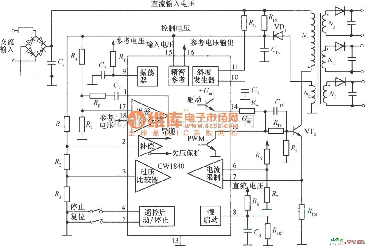 开关稳压电源中的CWl840制作的小功率开关稳压电源电路  第1张