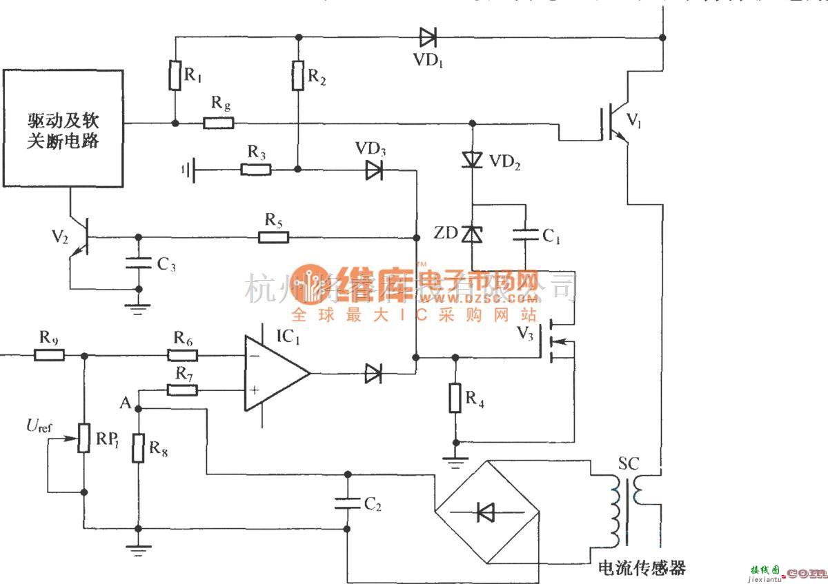 IGBT应用电路中的利用IGBT短路时UCE增大的原理和电流传感器检测的综合保护电路  第1张