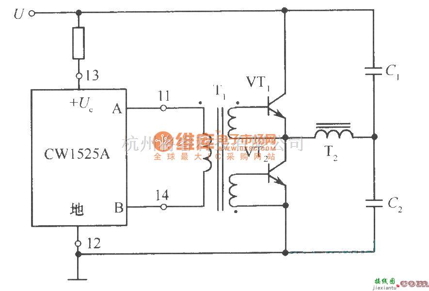 开关稳压电源中的CWl525A驱动双极管半桥电路  第1张